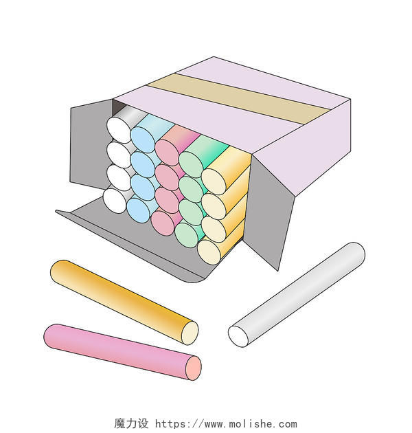 一盒漂亮的彩色粉笔教师节粉笔矢量图插画